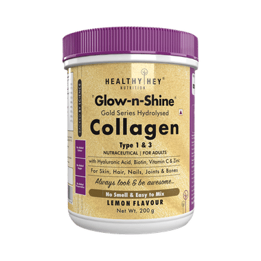 Healthy Hey Nutrition Gold Series Hydrolysed Collagen Type 1 & 3 For Skin, Hair, Nails, Bones & Joints | For Adults | Flavour Lemon
