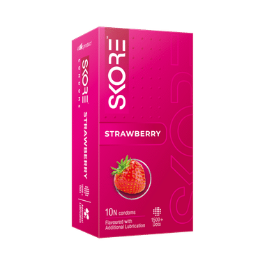 Skore Flavored Dotted & Coloured Condoms | Flavour Strawberry
