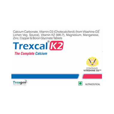 Trexgen Trexcal K2 With Calcium, Zinc & Vitamin D3 For Bone Health | Tablet