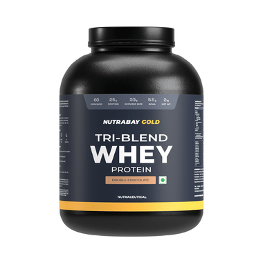 Nutrabay Gold Tri-Blend Whey Protein For Muscle Recovery & Immunity | No Added Sugar | Flavour Powder Double Chocolate