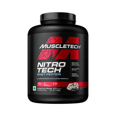 Muscletech Nitro Tech Whey Protein For Muscle Recovery | Flavour Powder Cookies & Cream