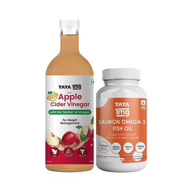 Combo Pack of Tata 1mg Salmon Omega 3 Fish Oil Capsule (60) & Organic Apple Cider Vinegar (500ml)
