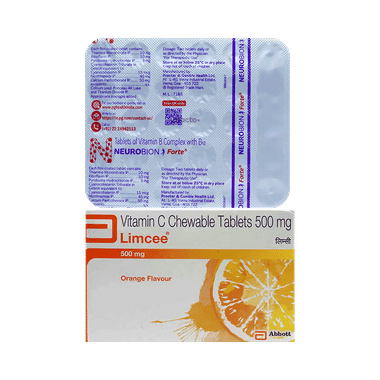 Combo Pack of Neurobion Forte Tablet (30) & Limcee Chewable Tablet Orange (15)