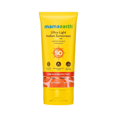 Mamaearth Indian Sunscreen | Paraben & Silicon-Free | Ultra Light SPF 50 With Carrot Seed & Turmeric