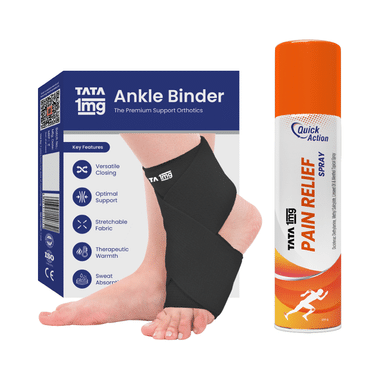 Combo Pack of Tata 1mg Ankle Binder Medium & Tata 1mg Pain Relief Spray (100gm)