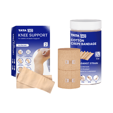 Combo Pack of Tata 1mg Cotton Crepe Bandage 10cm & Tata 1mg Knee Support Pair of 2 Smalla