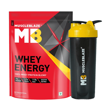 MuscleBlaze Whey Energy | With Digezyme & Multivitamins Blend | For Immunity | Powder Chocolate With Shaker