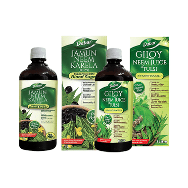 Dabur Combo Pack of Giloy Neem Juice with Tulsi & Jamun Neem Karela Juice (1ltr Each)