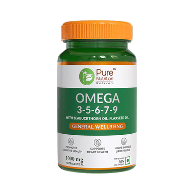 Pure Nutrition Omega 3-5-6-7-9 with Seabuckthorn & Flaxseed Oil | Veg Softgels for Heart & Brain Health