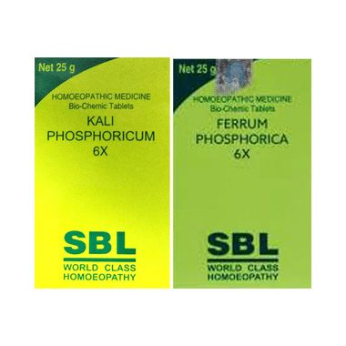 Combo Pack of SBL Kali Phosphoricum Biochemic Tablet 6X & SBL Ferrum Phosphoricum Biochemic Tablet 6X (25gm Each)