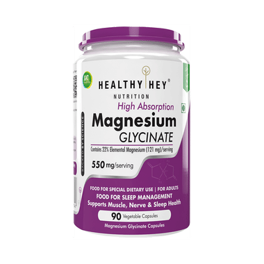 Healthy Hey Nutrition Magnesium Glycinate 550mg | Veg Capsule For Muscles, Nerves & Sleep Support