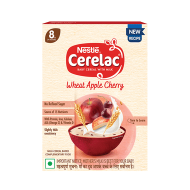 Nestle Powder Cerelac Baby Cereal With Milk From 8 To 24 Months | Rich In Iron | Omega 3 Iron Protein Calcium For Babies | Instant Infant Cereal | Wheat Apple Cherry No Refined Sugar