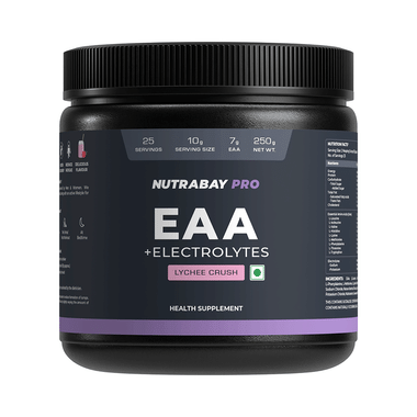 Nutrabay Pro EAA + Electrolytes | Powder For Muscle Recovery & Endurance | Flavour Lychee Crush