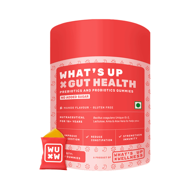 What's Up Wellness Gut Health Gummies | Pre & Probiotic Patented Strain |No Added Sugar(30 Each)