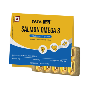 Salmon Omega 3 Fish Oil 1000mg Capsule | High Absorption | Helps Manage Cholesterol | By Tata 1mg
