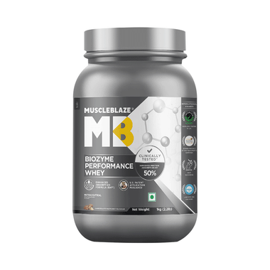 MuscleBlaze Biozyme Performance Whey Protein | For Muscle Gain | Improves Protein Absorption By 50% | Flavour Powder Chocolate Hazelnut