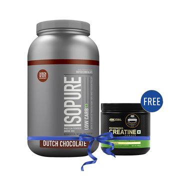 Isopure Whey Protein With Less Than 1.5gm Carbs | For Fitness, Immunity & Skin | Flavour Dutch Chocolate Powder With Micronised Creatine Powder Free