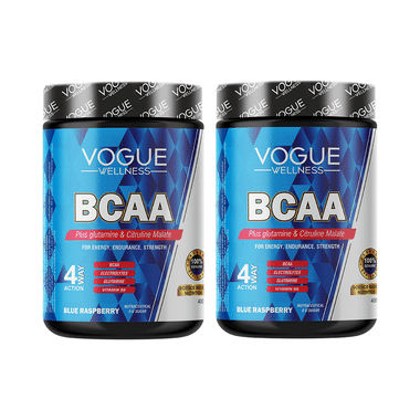 Vogue Wellness BCAA Supplement Boost Strength Stamina Energy Performance Muscle Recovery & Endurance Blue Raspberry