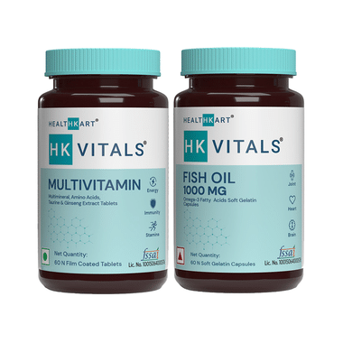 Combo Pack of HealthKart HK Vitals Fish Oil Omega 3 Fatty Acids Soft Gelatin Capsule & HealthKart HK Vitals Multivitamin Tablet (60 Each)
