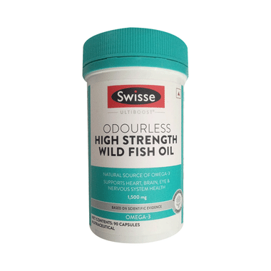 Swisse Ultiboost Odourless High Strength Wild Fish Oil Capsule With 1500mg Omega 3 | For Heart, Brain, Eye & Joint Health