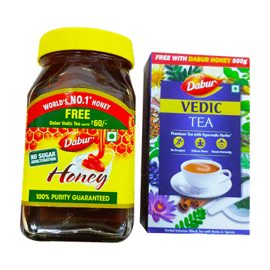 Dabur Honey 100% Pure | World’S No.1 Honey Brand With No Sugar Adulteration With Vedic Tea 100gm Free