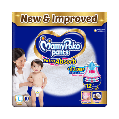 MamyPoko Extra Absorb Diaper Pants | For Up To 12 Hours Absorption | Size Large