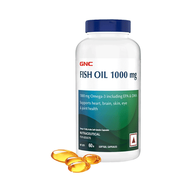 GNC Fish Oil 1000mg With Omega 3 (EPA & DHA) | Softgel Capsule For Heart, Brain, Skin, Eye & Joint Health