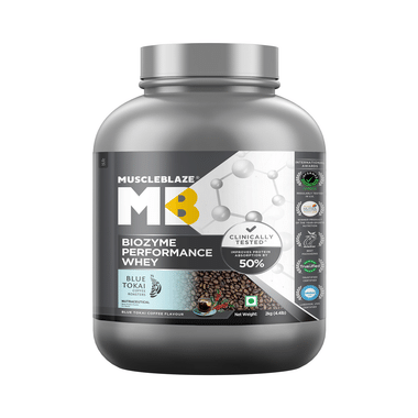 MuscleBlaze Biozyme Performance Whey Protein | For Muscle Gain | Improves Protein Absorption | Nutrition Care Powder Blue Tokai Coffee