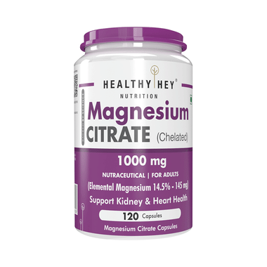 HealthyHey Nutrition Chelated Magnesium Citrate 1000mg | Veg Capsule For Kidney Health