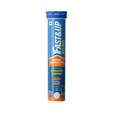 Fast&Up Reload with Instant Electrolytes & Vitamins for Hydration & Energy | Flavour Effervescent Tablet Orange