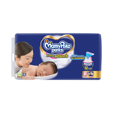 MamyPoko Extra Absorb Diaper Pants | For Up To 12 Hours Absorption | Size NB
