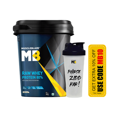 MuscleBlaze Raw Whey Protein | | Light & Clean Protein | Easy To Digest Powder With Shaker Free Unflavoured