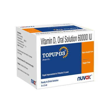 Nuvox Topup-D3 With Cholecalciferol 60000 IU | Oral Solution For Bones, Immunity & Muscles | Sugar Free