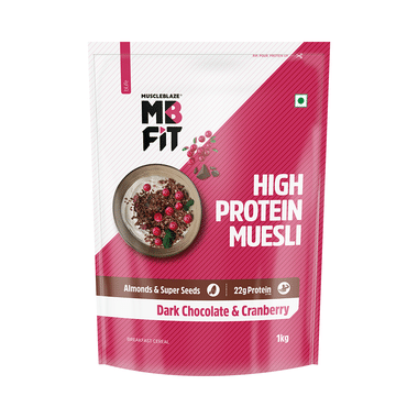 MuscleBlaze Fit High Protein Muesli 22 g Protein | Flavour Dark Chocolate & Cranberry