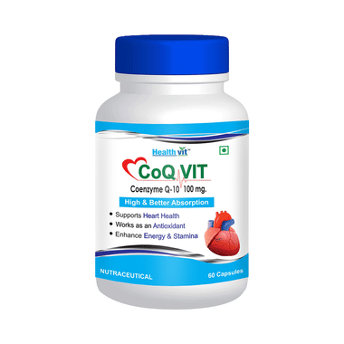 HealthVit Co-Qvit Coenzyme Q10 100mg |  With Antioxidants | For Energy, Stamina & Heart Health | Capsule