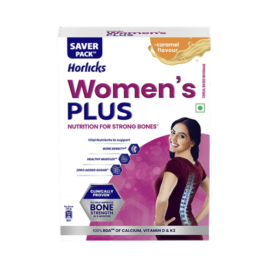 Horlicks Women's Plus With Calcium, Vitamin D & K2 For Strong Bones | Flavour Caramel