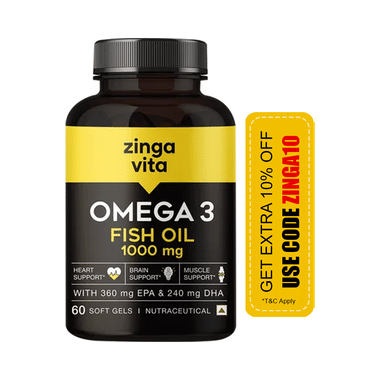 Zingavita Omega 3 Fish Oil 1000mg | Softgel For Heart, Brain & Muscle Support
