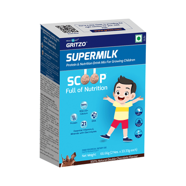 Gritzo Super Milk Protein & Nutritional Drink Sachet (33.33gm Each) Double Chocolate 4-7 Years