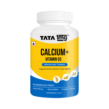 Tata 1mg Calcium & Vitamin D3 With Zinc, Magnesium & Alfalfa | 500mg Calcium & 400IU Vitamin D3 Tablet