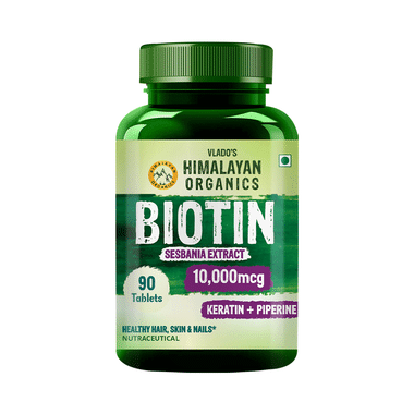 Vlado's Himalayan Organics Biotin 10000mcg | With Keratin & Piperine For Healthy Hair, Skin & Nails | Tablet