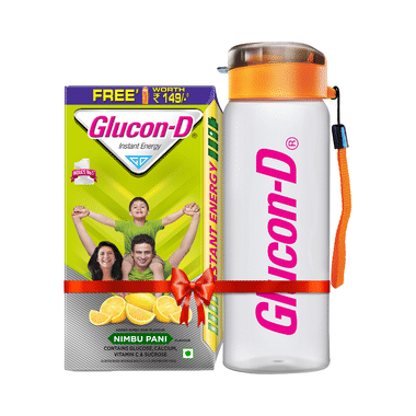 Glucon-D With Glucose, Calcium, Vitamin C & Sucrose | Nutrition Booster Nimbu Pani With Sipper Free