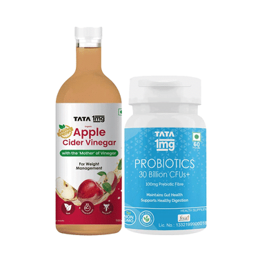 Combo Pack of Tata 1mg Organic Apple Cider Vinegar (500ml) & Probiotics 30 Billion CFUs+ Capsule (60)