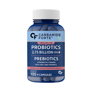 Carbamide Forte Probiotics 2.75 Billion CFU + Prebiotics 100mg | Vegetarian Capsule For Gut Health, Digestion & Immunity
