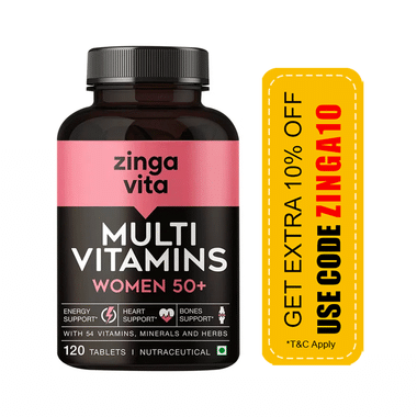 Zingavita Multivitamin Tablet For Women 50+ With 54 Vitamins , Minerals & Herbal Extracts For Skin, Heart & Joint Support