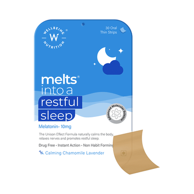Wellbeing Nutrition Melts into a Restful Sleep Melatonin 10mg Oral Thin Strip Calming Chamomile Lavender