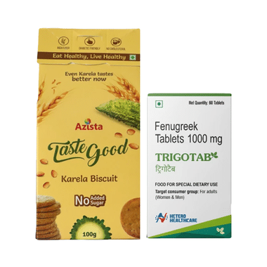 Azista Diabetic Combo of Tastegood Karela Biscuits (4) & Trigotab Tablets (60)