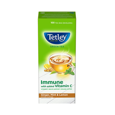 Tetley Green Tea Immune with Added Vitamin C Tea Bag (1.4gm Each) | Flavour Ginger, Mint & Lemon