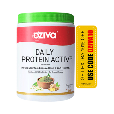 Oziva Daily Protein Activ For Women | Powder For Energy, Bone Health & Immunity | Flavour Classic Vanilla