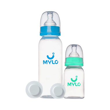 Mylo BPA Free With Anti-Colic Nipple Baby Feels Natural Baby Feeding Bottle (BPA Free With Anti-Colic Nipple (125ml & 250ml) Sea Green & Sky Blue