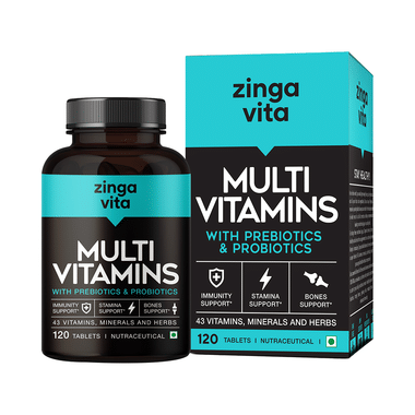Zingavita Multi Vitamins With Probiotics & Prebiotics | For Immunity, Stamina, Bones & Gut Health | Tablet